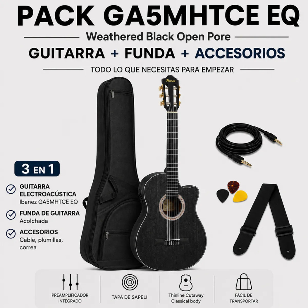 GUITARRA ELECTROACUSTICA GA5MHTCE WEATHERED BLACK OPEN PORE PACK - 3