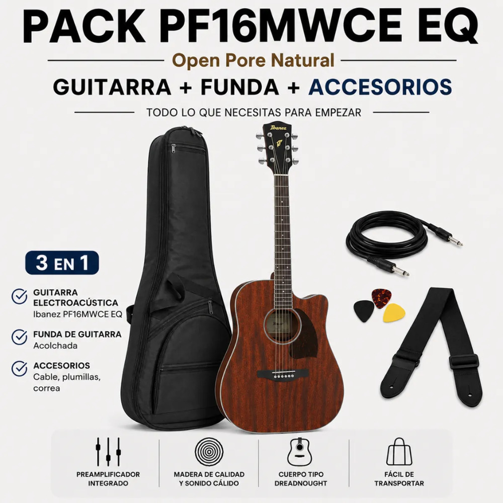 GUITARRA ELECTROACÚSTICA PF16MWCE OPEN PORE NATURAL PACK - 3