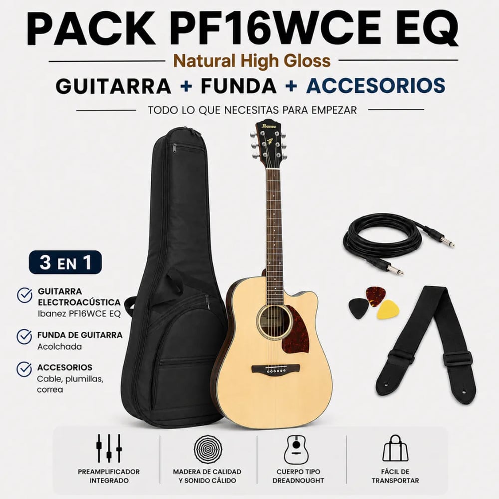 GUITARRA ELECTROACÚSTICA PF16WCE NATURAL HIGH GLOSS PACK - 3