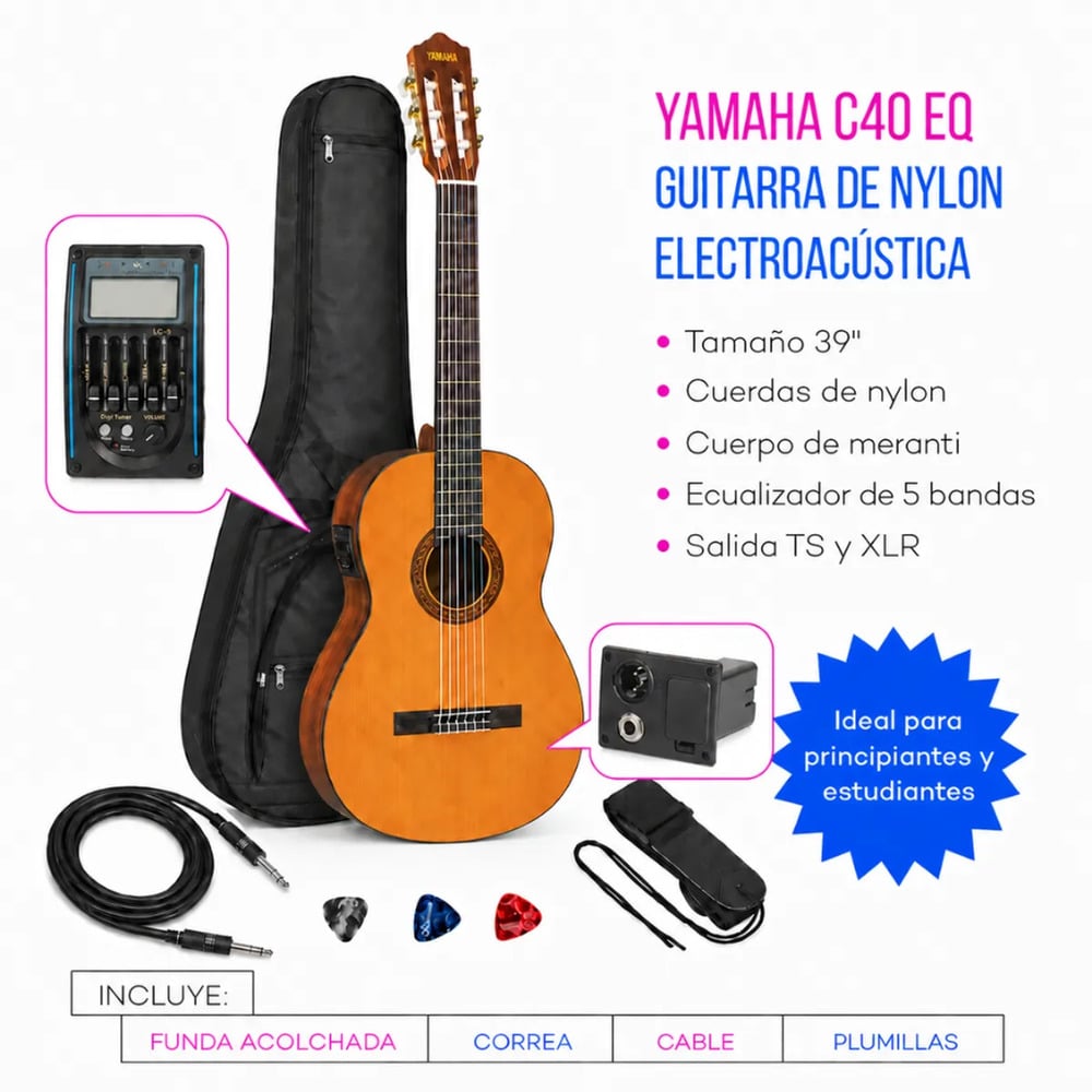 GUITARRA CLÁSICA YAMAHA C40 ELECTROACÚSTICA - 2