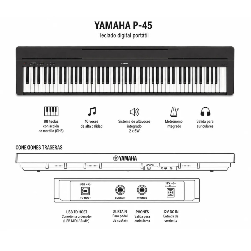 PIANO DIGITAL YAMAHA P45 PACK - 2