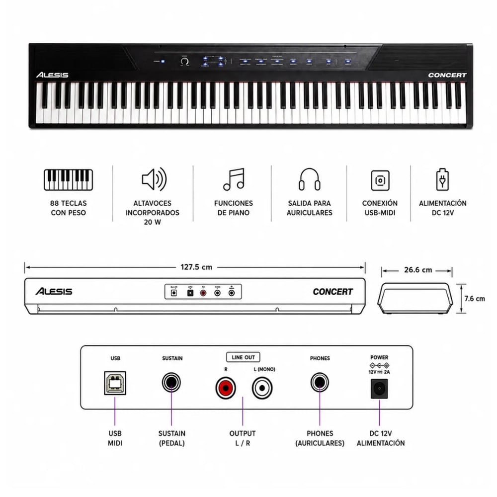 PIANO DIGITAL ALESIS CONCERT PACK - 2