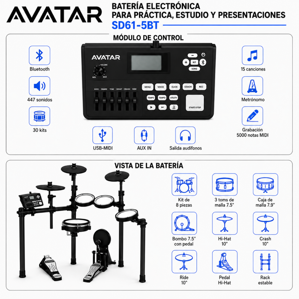 PACK BATERIA ELECTRONICA SD61-5BT BLUETOOTH - AMPLIFICADOR 20W - 2