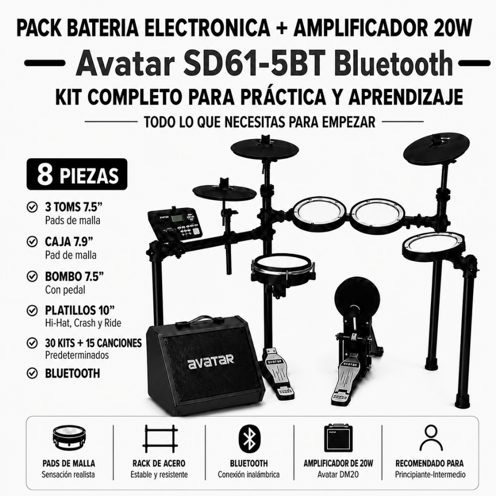 PACK BATERIA ELECTRONICA SD61-5BT BLUETOOTH - AMPLIFICADOR 20W - 4