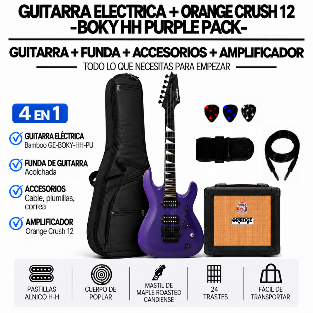 PACK ELECTRICO BAMBOO BOKY HH PURPLE - AMPLIFICADOR ORANGE 12W - 4