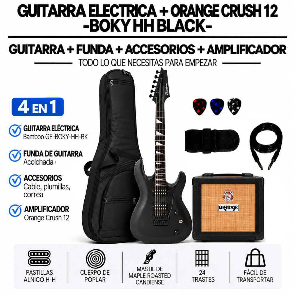 PACK ELECTRICO BAMBOO BOKY HH BLACK - AMPLIFICADOR ORANGE 12W - 4