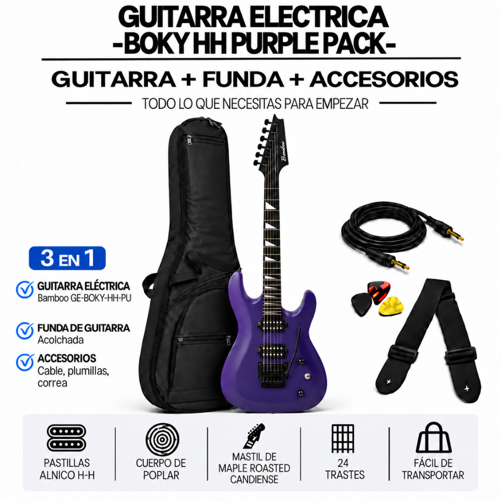 GUITARRA ELECTRICA BOKY HH PURPLE PACK - 3