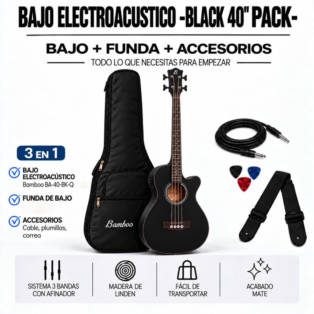 BAJO ELECTROACUSTICO BLACK 40" PACK - 2