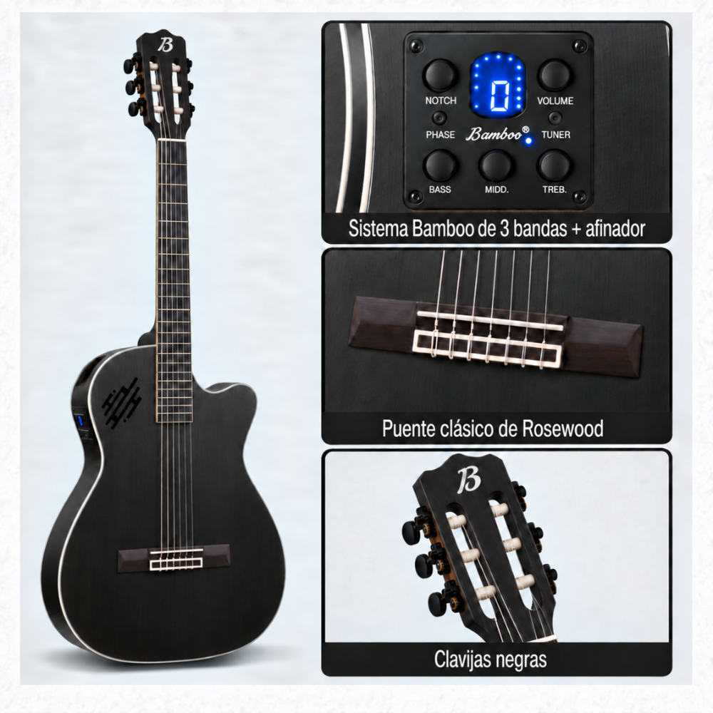 GUITARRA ELECTROCLASICA SLIM BLACK MAHOGANY 39' PACK - 2