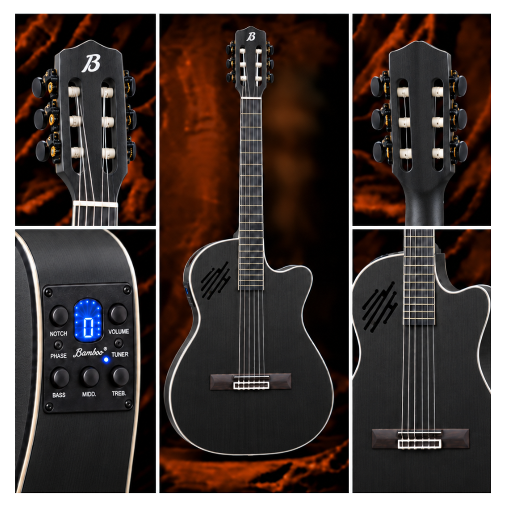 GUITARRA ELECTROCLASICA SLIM BLACK MAHOGANY 39' PACK - 5