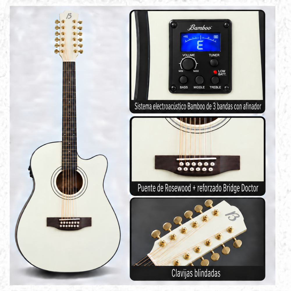 GUITARRA ELECTROACUSTICA DOCEROLA LINDEN BLANCA 42' PACK - 2