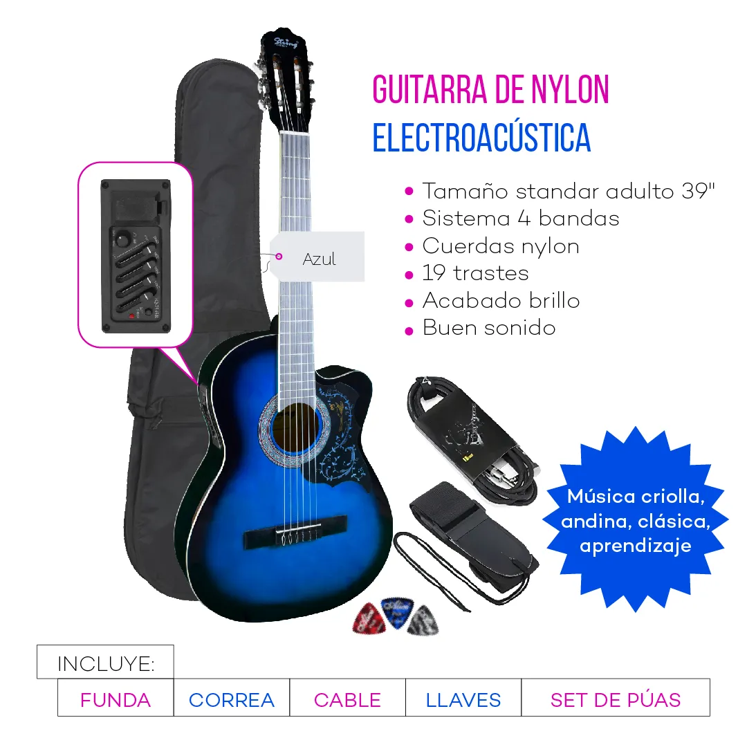GUITARRA ELECTROACUSTICA NYLON AZUL - 2