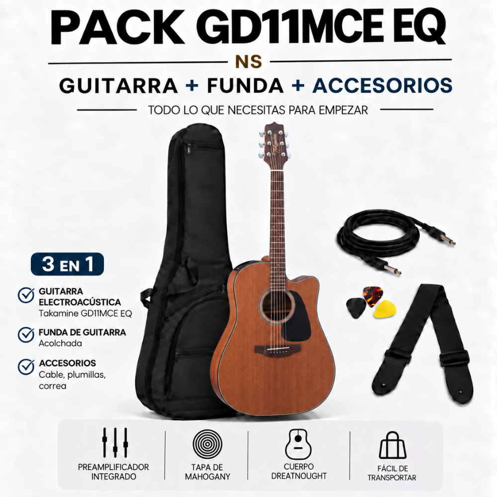 GUITARRA ELECTROACUSTICA GD11MCE NATURAL PACK - 3