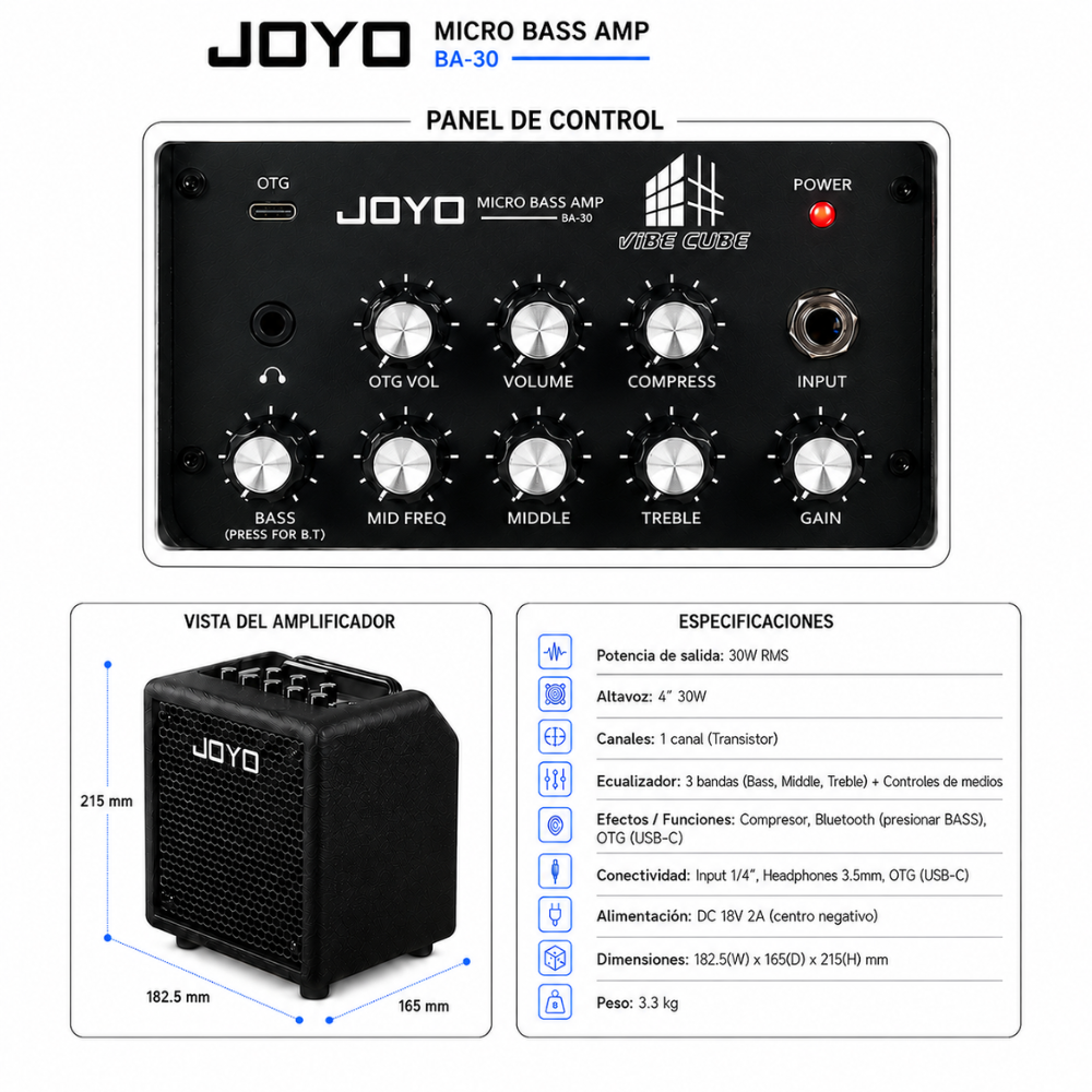 GIO BASS PACK GSR205B WALNUT FLAT - AMPLIFICADOR JOYO 30W - 3