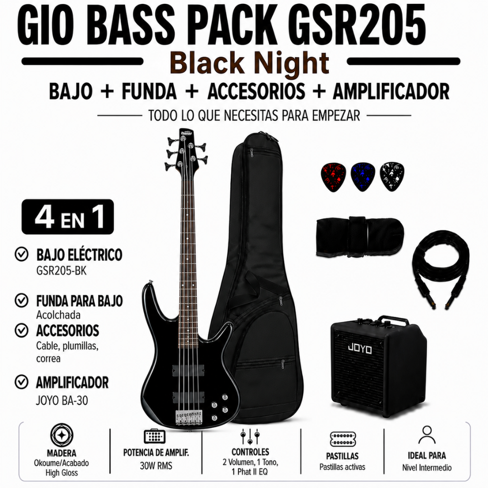 GIO BASS PACK GSR205 BLACK NIGHT - AMPLIFICADOR JOYO 30W - 4