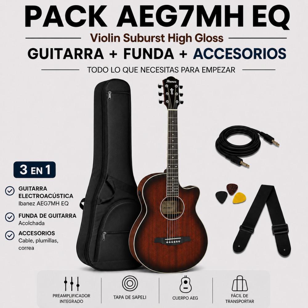 GUITARRA ELECTROACUSTICA AEG7MH VIOLIN SUNBURST HIGH GLOSS PACK - 3