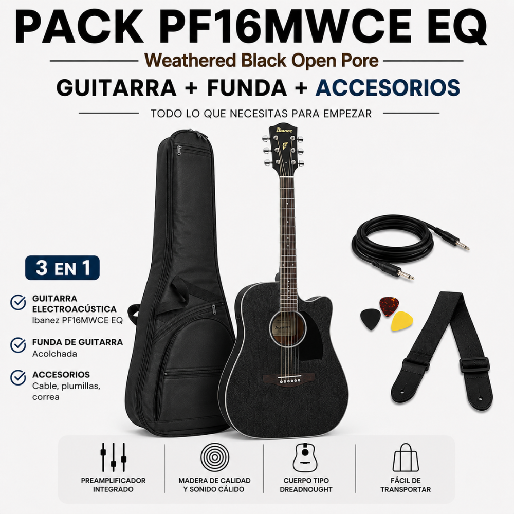 GUITARRA ELECTROACUSTICA PF16MWCE WEATHERED BLACK OPEN PORE PACK - 3
