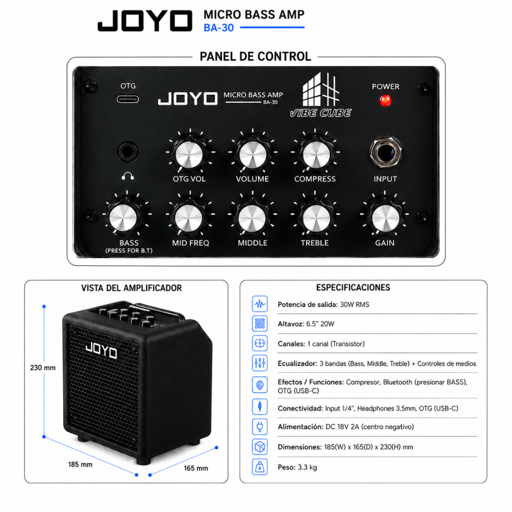 BAJO ELECTRICO TAURUS T24 NATURAL - AMPLIFICADOR JOYO 30W - 3