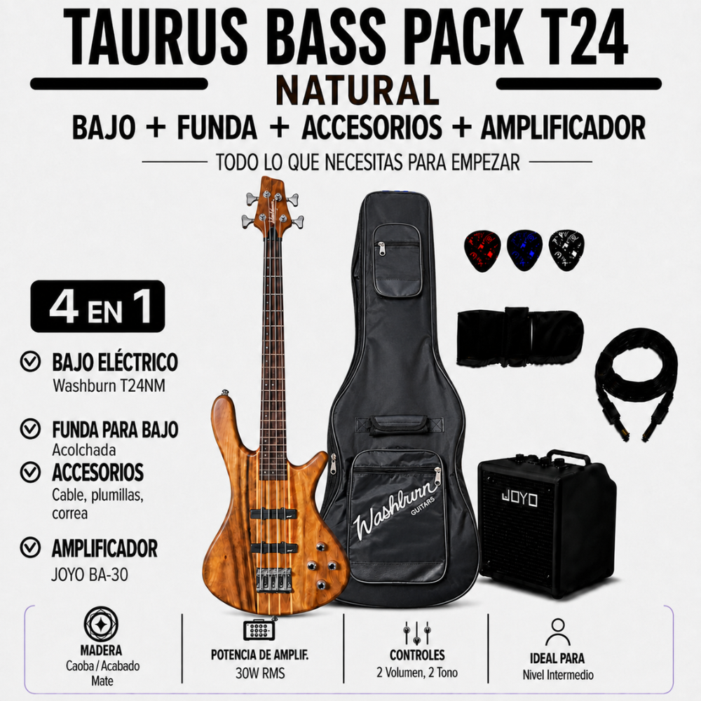 BAJO ELECTRICO TAURUS T24 NATURAL - AMPLIFICADOR JOYO 30W - 4