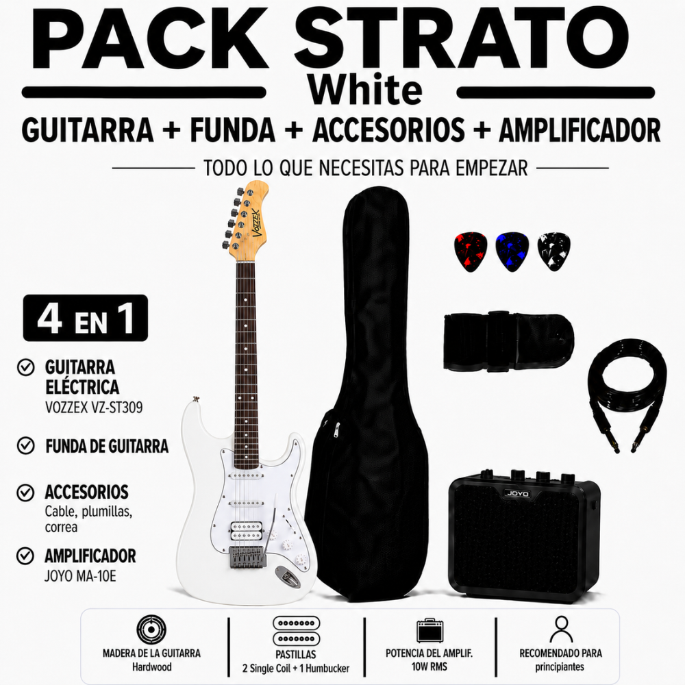 PACK ELECTRICO STRATO SSH WHITE - AMPLIFICADOR JOYO 10W - 4
