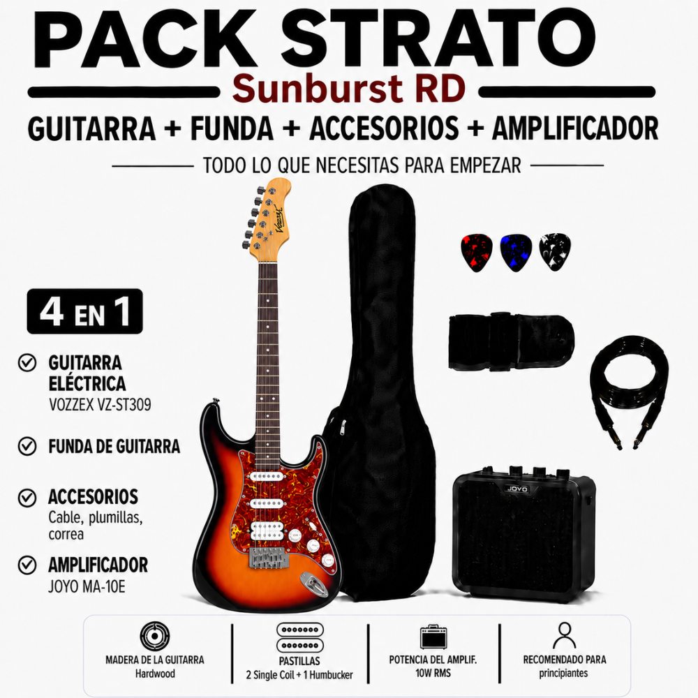PACK ELECTRICO STRATO SSH SUNBURST RD- AMPLIFICADOR JOYO 10W - 4
