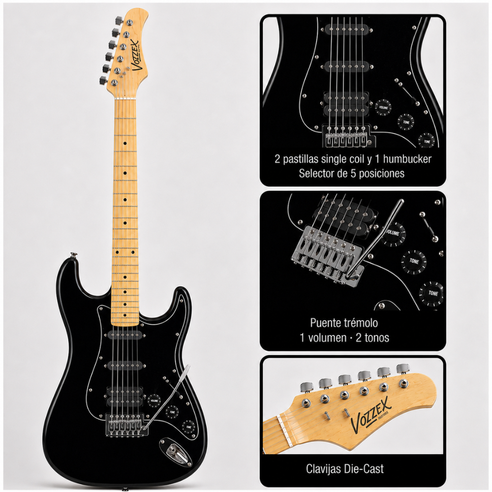 PACK ELECTRICO STRATO SSH BLACK BK- AMPLIFICADOR JOYO 10W - 2