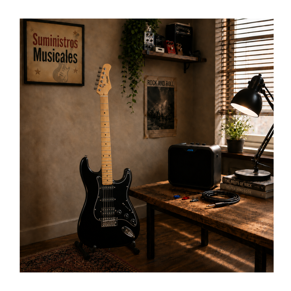 PACK ELECTRICO STRATO SSH BLACK BK- AMPLIFICADOR JOYO 10W - 7