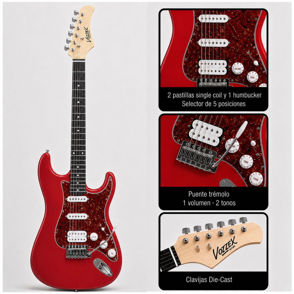 GUITARRA ELÉCTRICA STRATOCASTER TAMAÑO ADULTO RED RD - 2