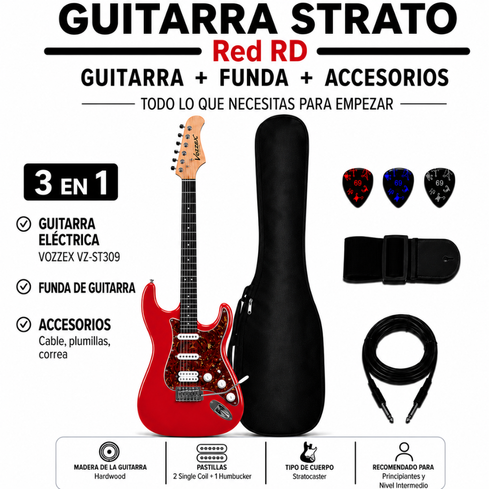 GUITARRA ELÉCTRICA STRATOCASTER TAMAÑO ADULTO RED RD - 3