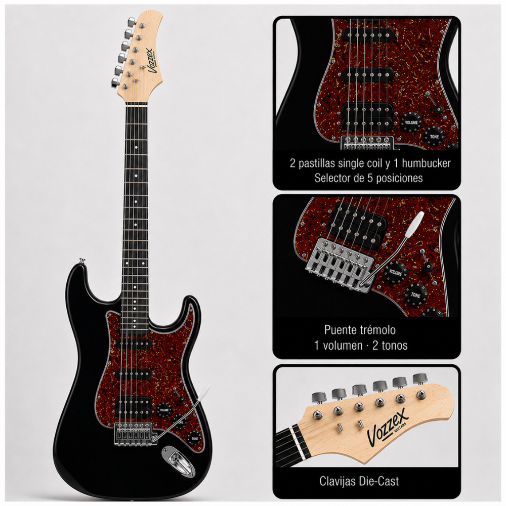 GUITARRA ELÉCTRICA STRATOCASTER TAMAÑO ADULTO BLACK RD - 2