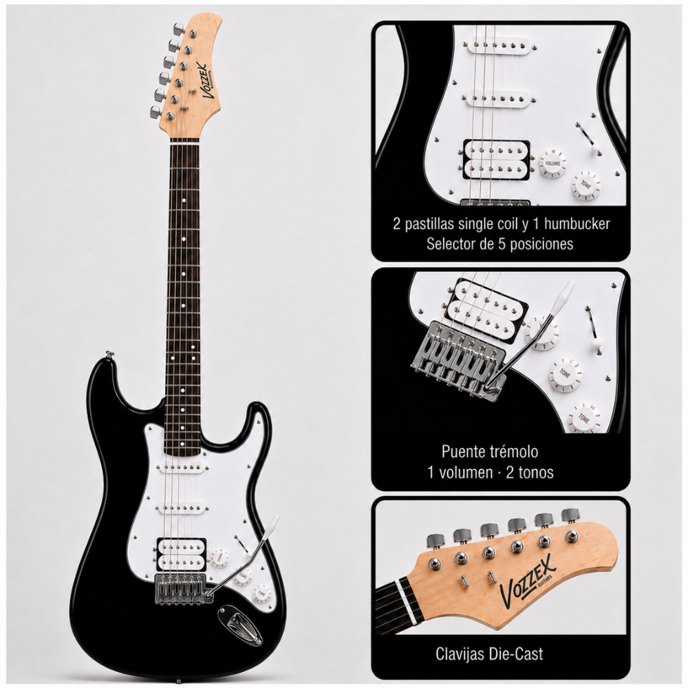 GUITARRA ELÉCTRICA STRATOCASTER TAMAÑO ADULTO BLACK - 2
