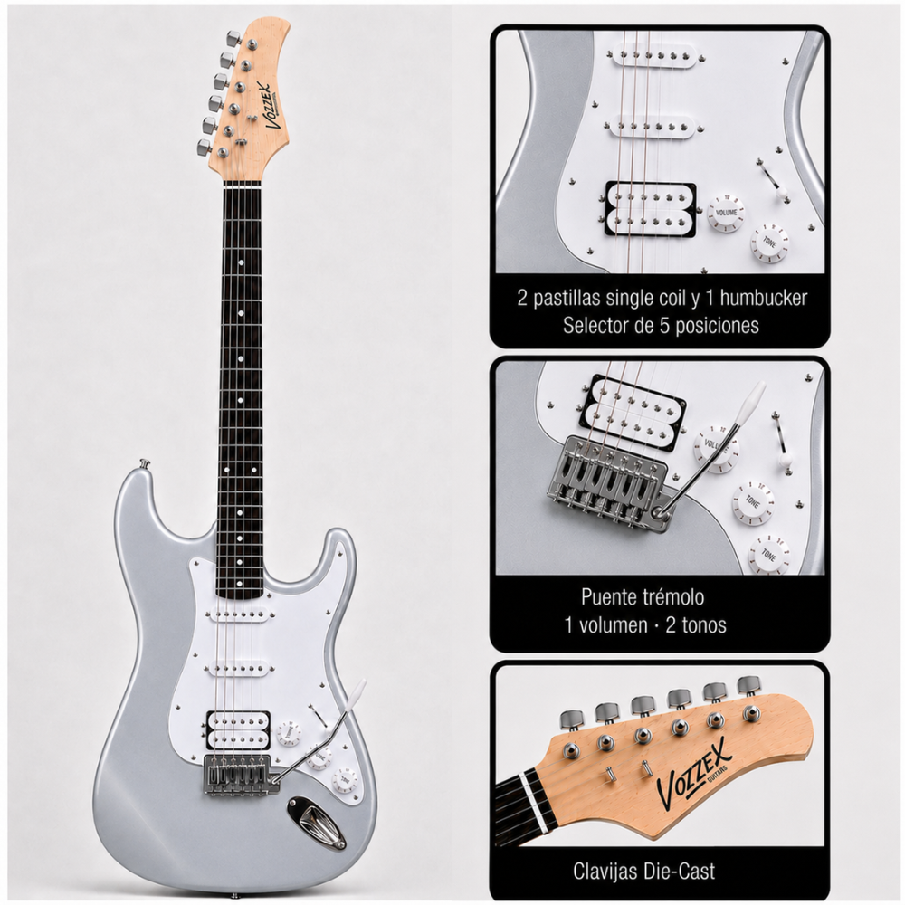GUITARRA ELÉCTRICA STRATOCASTER TAMAÑO ADULTO SILVER - 2