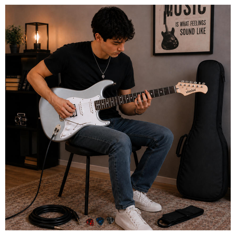 GUITARRA ELÉCTRICA STRATOCASTER TAMAÑO ADULTO SILVER - 5