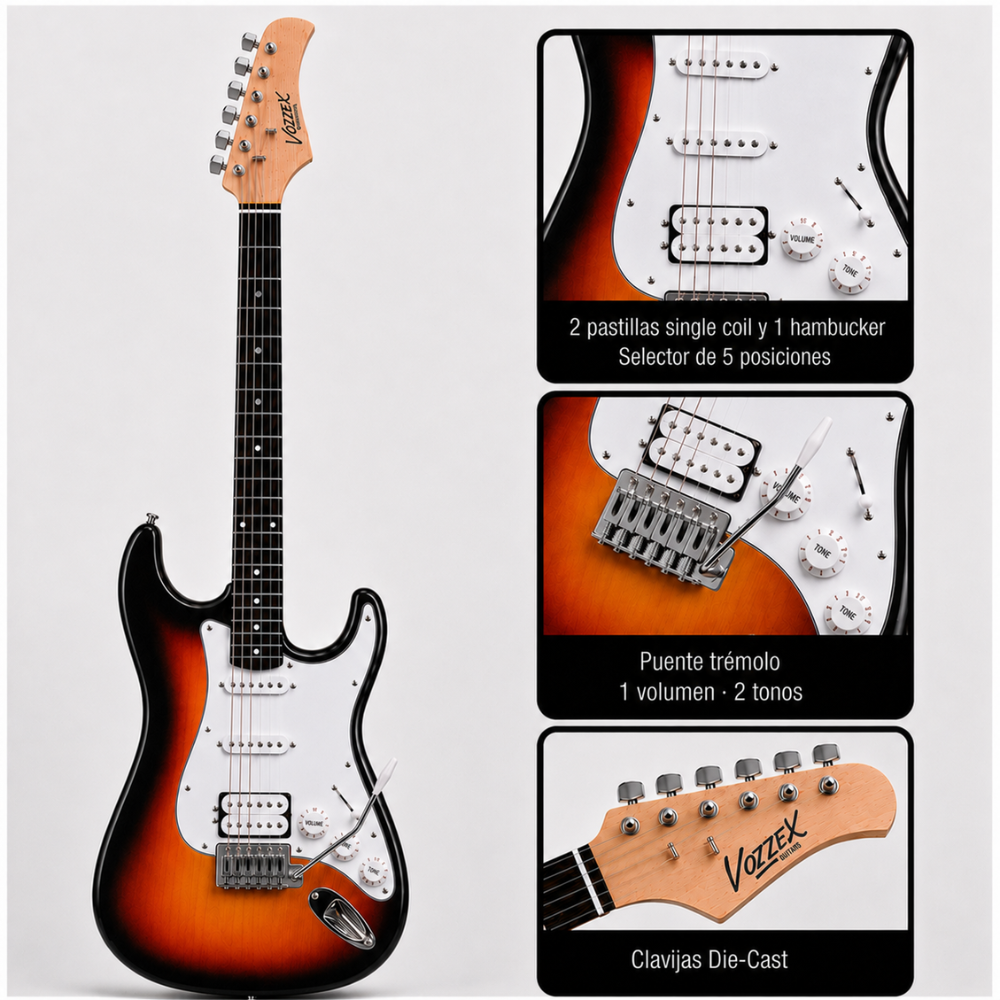 GUITARRA ELÉCTRICA STRATOCASTER TAMAÑO ADULTO SUNBURST - 2