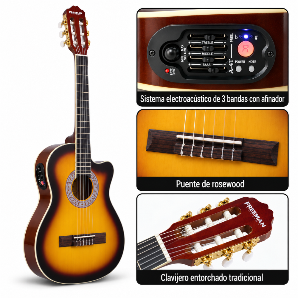 GUITARRA ELECTROACUSTICA NYLON FRA95NCET SUNBURST CUERPO DELGADO - 2