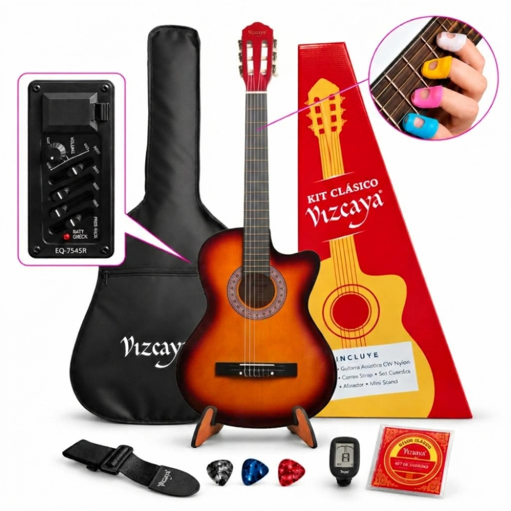 GUITARRA ELECTROACUSTICA VIZCAYA KIT CLASICO SUNBURST - 1