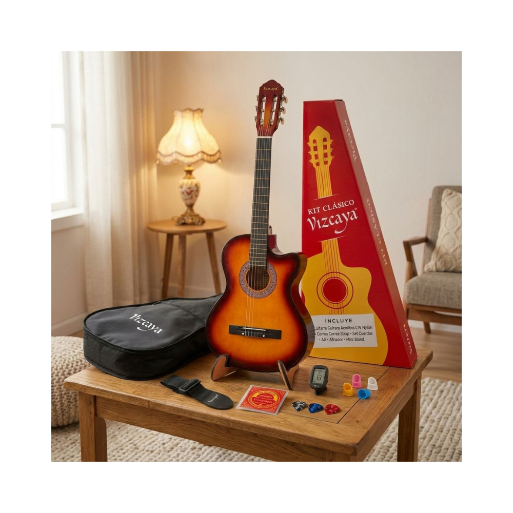 GUITARRA ELECTROACUSTICA VIZCAYA KIT CLASICO SUNBURST - 6