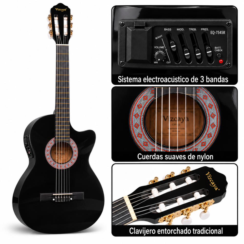 GUITARRA ELECTROACUSTICA VIZCAYA KIT CLASICO BLACK - 2