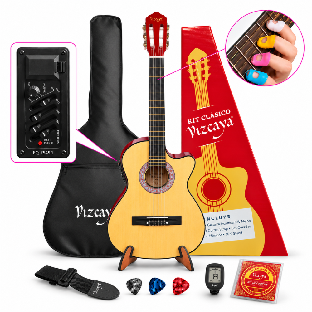 GUITARRA ELECTROACUSTICA VIZCAYA KIT CLASICO NATURAL - 1