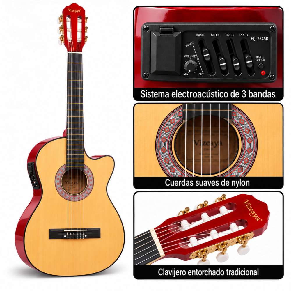 GUITARRA ELECTROACUSTICA VIZCAYA KIT CLASICO NATURAL - 2