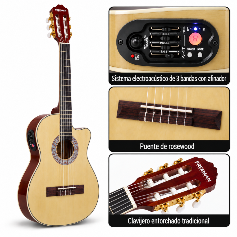 GUITARRA ELECTROACUSTICA NYLON FRA95NCET NATURAL CUERPO DELGADO - 2