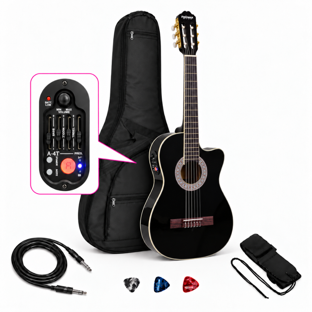 GUITARRA ELECTROACUSTICA NYLON FRA95NCET BLACK CUERPO DELGADO - 1