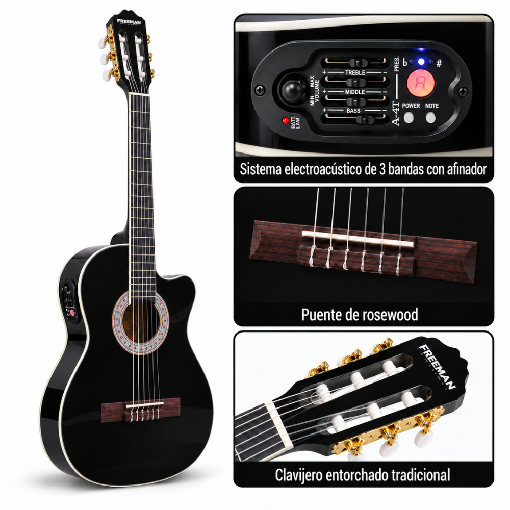 GUITARRA ELECTROACUSTICA NYLON FRA95NCET BLACK CUERPO DELGADO - 2