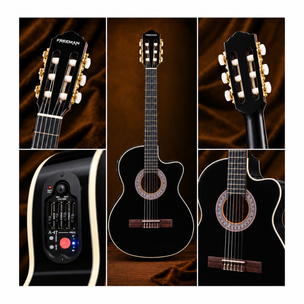 GUITARRA ELECTROACUSTICA NYLON FRA95NCET BLACK CUERPO DELGADO - 5