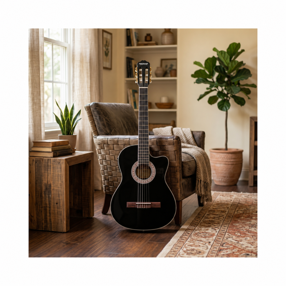 GUITARRA ELECTROACUSTICA NYLON FRA95NCET BLACK CUERPO DELGADO - 6