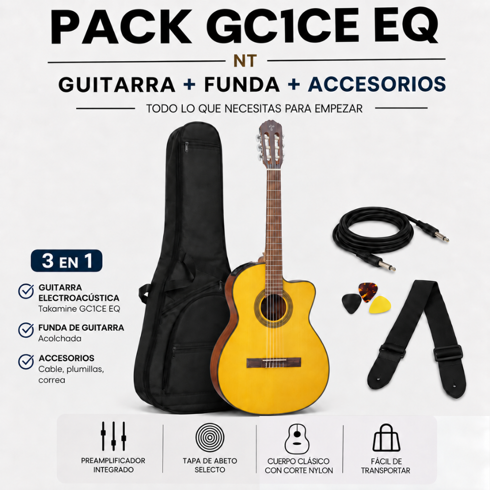 GUITARRA ELECTROACUSTICA GC1CE NATURAL PACK - 3