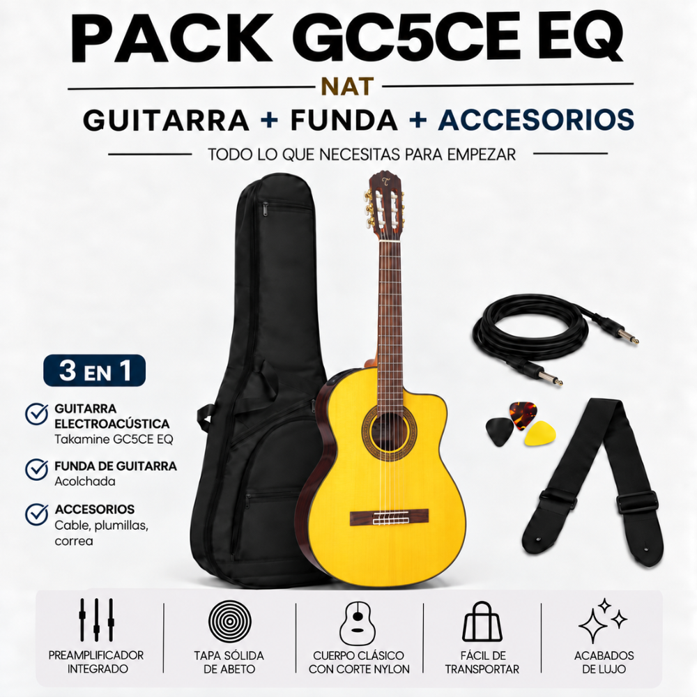 GUITARRA ELECTROACUSTICA GC5CE NATURAL TAPA SOLIDA PACK - 3