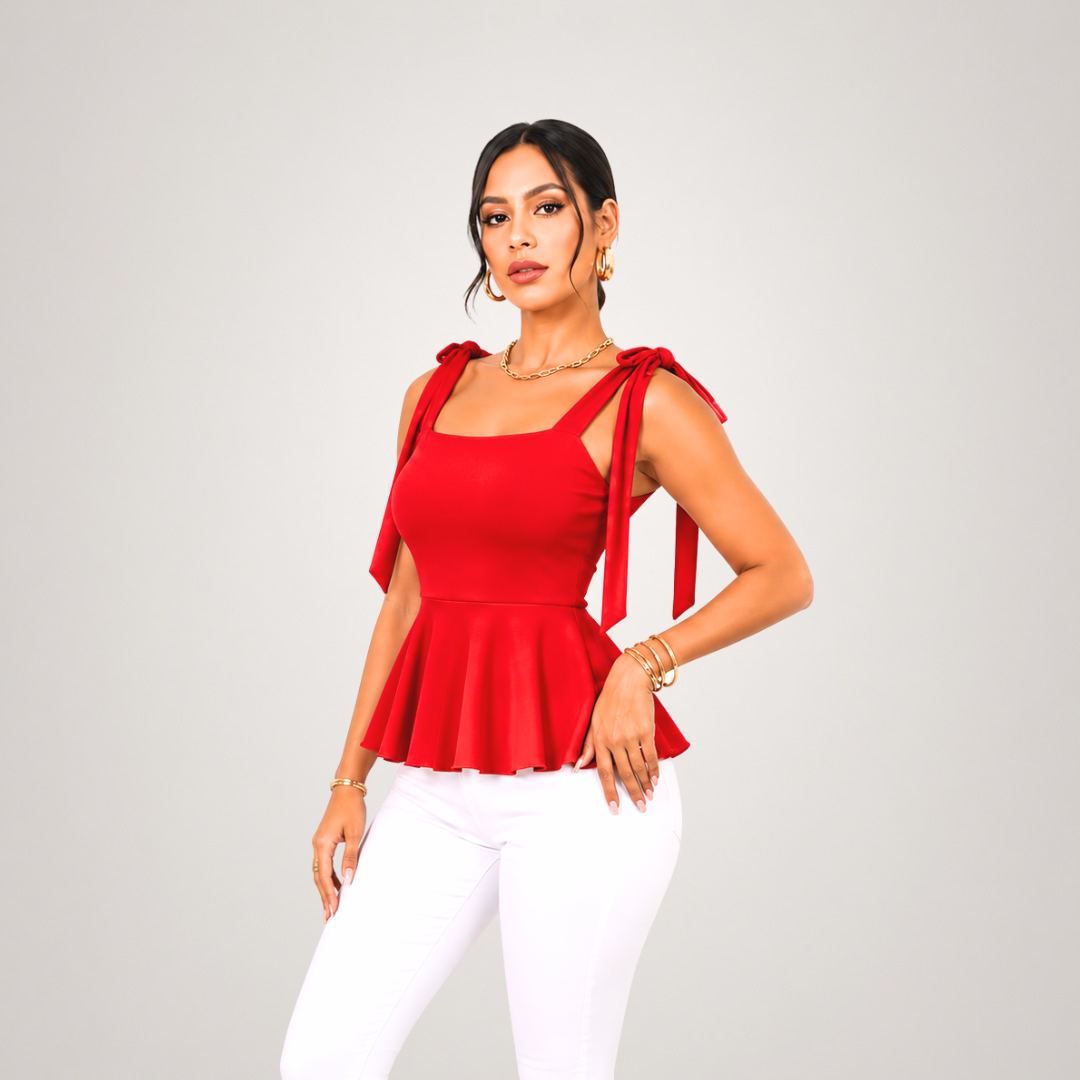 BLUSA VALERIA GUINDA PREMIUM PARA MUJER CON DOBLE FORRO COMPLETO EN SUPLEX Y TIRANTES DE LAZO - 1