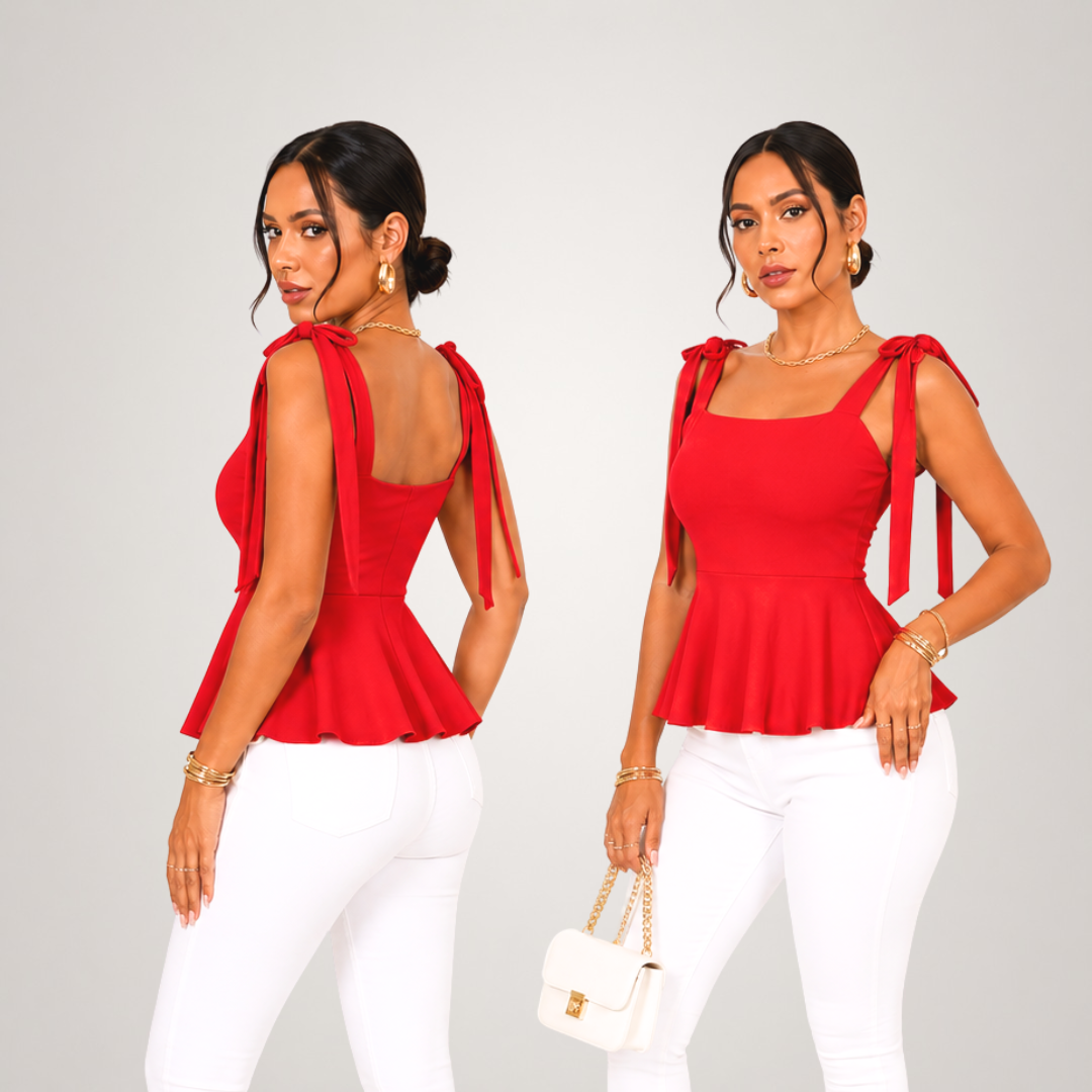 BLUSA VALERIA GUINDA PREMIUM PARA MUJER CON DOBLE FORRO COMPLETO EN SUPLEX Y TIRANTES DE LAZO - 3