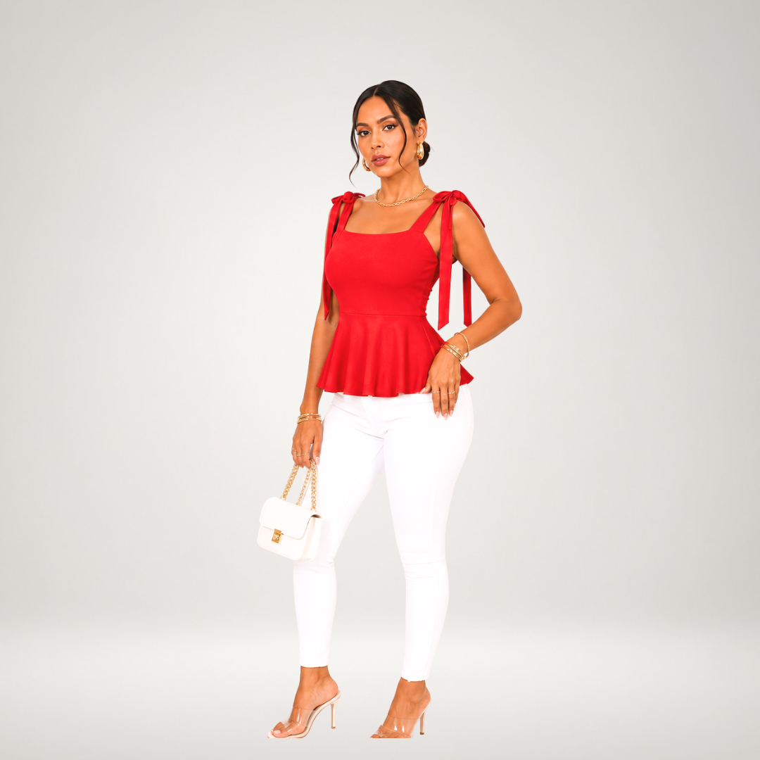 BLUSA VALERIA GUINDA PREMIUM PARA MUJER CON DOBLE FORRO COMPLETO EN SUPLEX Y TIRANTES DE LAZO - 4
